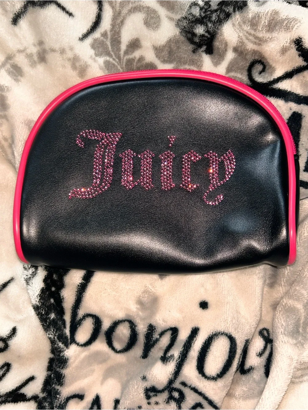 Juicy Couture Black Rhinestone Logo Shoulder Bag, Wallet, and Pouch Set